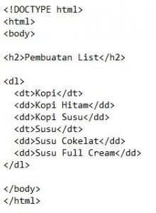 Cara membuat List dan Sub List pada HTML