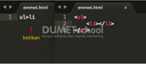 cara menggunakan ul li di emmet sublime text