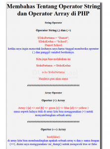 membahas tentang operator string dan operator array di PHP