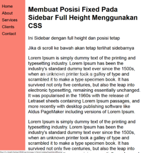 Membuat Posisi Fixed Pada Sidebar Full Height Menggunakan CSS