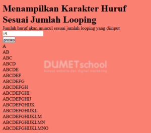Menampilkan Karakter Huruf Sesuai Jumlah Looping