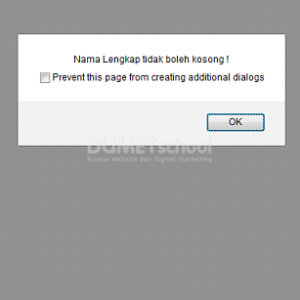 cara membuat validasi input prompt javascript