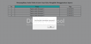 menampilkan judul table di alert saat kita mengklik menggunakan jquery