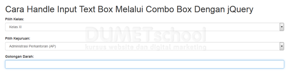handle input text box melalui combo box