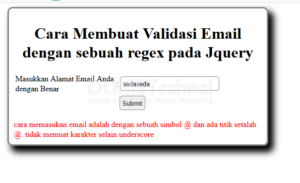 cara membuat validasi email dengan sebuah regex pada jquery