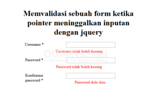 Memvalidasi sebuah form ketika pointer meninggalkan inputan dengan jquery