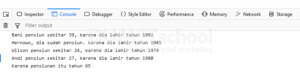 cara menghitung berapa lama lagi pensiun seseorang dengan javascript