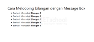 Cara Melooping bilangan dengan Message Box
