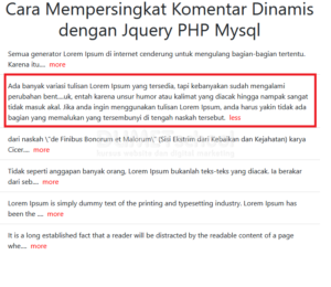 cara mempersingkat komentar dinamis dengan Jquery PHP Mysql